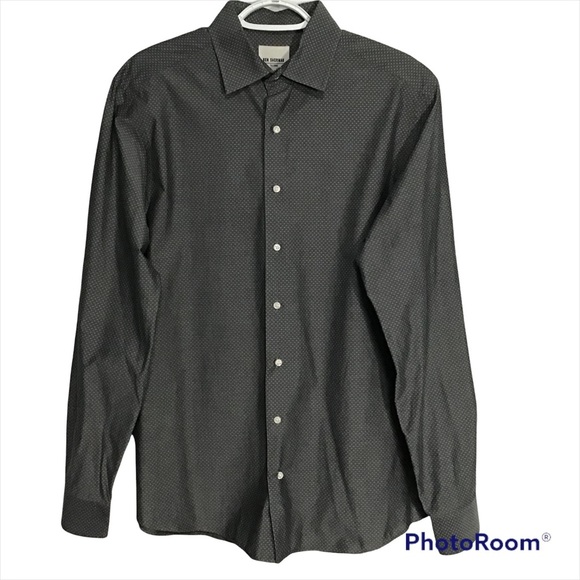 Ben Sherman Silver Gray Long Sleeve Slim Fit Button Down Shirt size 16 - 34/35 - Picture 1 of 6